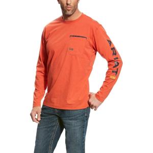 ARIAT Mens Rebar Workman Logo Long Sleeve Crew(Red)