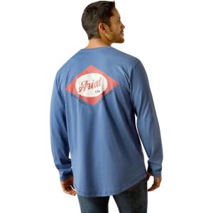 ARIAT Mens Rebar Workman Logo Long Sleeve Crew(True Navy)