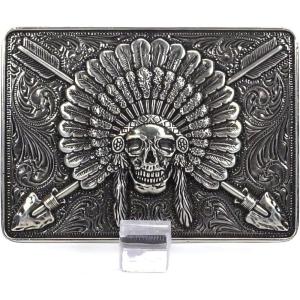 ARIAT Men’s Rectangle Chief Skull Buckle(Antique Silver)