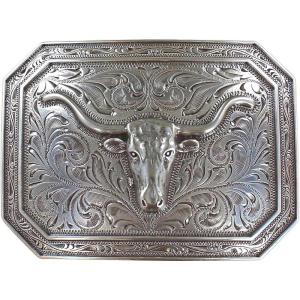 ARIAT Men’s Rectangle Longhorn Buckle(Antique Silver)