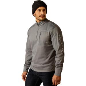 ARIAT Men’s Team Logo 1/4 Zip Sweatshirt(Grey/Americana)