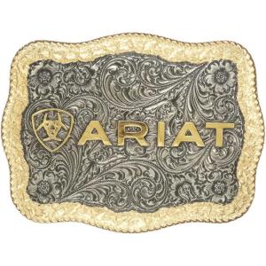 ARIAT Rectangle Buckle, Antique Silver and Gold Finish, Word and Shield Logo, 4-1/2″ x 3-1/2″