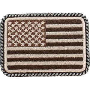 ARIAT Rectangle Buckle with Embroidered USA Flag Patch, Stylish Rope Edge, Brown/Tan/Ivory, 3-3/8″ x 2-1/4″