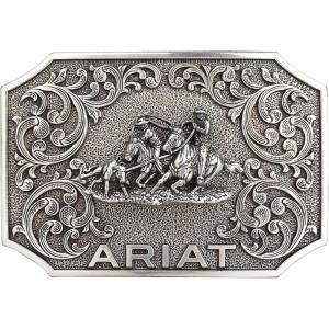 ARIAT Rectangle Buckle with Team Roper Motif, Western Scroll Design, Smooth Edge, 3-1/4″ x 2-1/4″