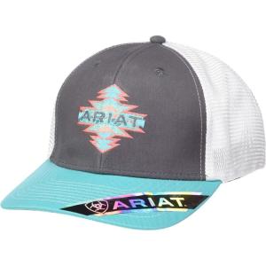 ARIAT Women’s Aztec Name Mesh Snap Back Cap(Grey  Turquoise  Coral)