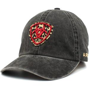 ARIAT Women’s Black Demin Cap with Leopard Embroidered Shield and Hook and Loop Ponytail Closure