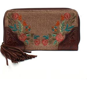 ARIAT Women’s Clutch Audrey Collection Canvas Flower Fringe Handbag, Brown, One Size