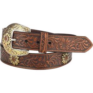 ARIAT Women’s Floral Tooled Sunflower Concho Belt(Brown)