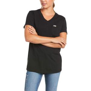 ARIAT Women’s Rebar Cotton Strong V-Neck Top(Black)