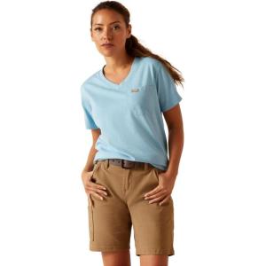 ARIAT Women’s Rebar Cotton Strong V-Neck Top(Norse Blue Heather)