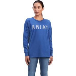 ARIAT Womens Rebar Cottonstrong Block T-Shirt(True Navy/ Alloy)