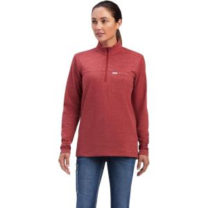 ARIAT Womens Rebar Gridwork Baselayer 1/4 Zip T-Shirt(Rosewood)