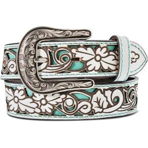 ARIAT Youth Brown Floral Belt with Painted Turquoise Inlay(Turquoise)