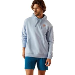 ARIAT mens Ariat Logo Hoodie(Light Blue Heather)