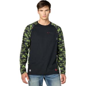 ARIAT mens Fr Ac Stretch Camo Baseball T-shirt(Black/Lime Camo)
