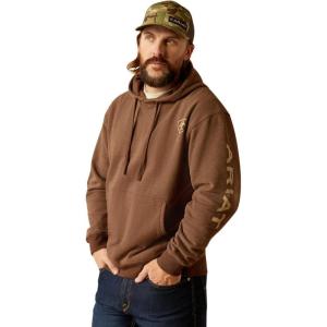 ARIAT mens Logo Hoodie(Chestnut Heather/Tan)