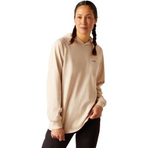 ARIAT womens Rebar Cotton Strong Hooded T-shirt(Oatmeal Heather)