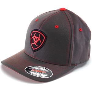 Ariat Men’s Gray Red Flex Fit Hat(Gray)