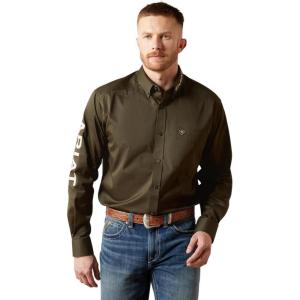 Ariat Men’s Team Logo Twill Classic Fit Shirt(Olive/Khaki)