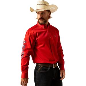 Ariat Men’s Team Logo Twill Classic Fit Shirt(Red/Khaki)