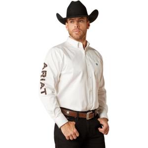 Ariat Men’s Team Logo Twill Classic Fit Shirt(White/Orange)