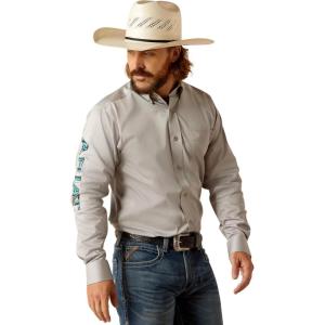 Ariat Men’s Team Logo Twill Fitted Shirt(Light Gray)