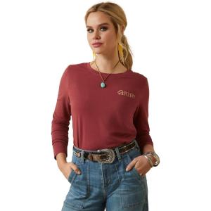 Ariat Womens Ariat Denim Label T-Shirt(Burnt Russet/Wear the Brand Tee)