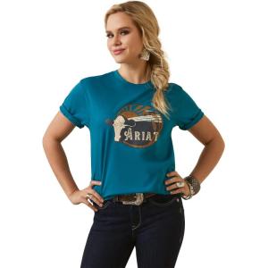 Ariat Womens Ariat Denim Label T-Shirt(Deep Lagoon/Heartland Tee)
