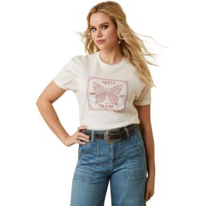 Ariat Womens Ariat Denim Label T-Shirt(Off White/Ariat Butterfly Bandana)