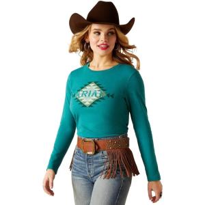Ariat Womens Ariat Denim Label T-Shirt(Teal Green Heather/Ariat Southwest Logo)