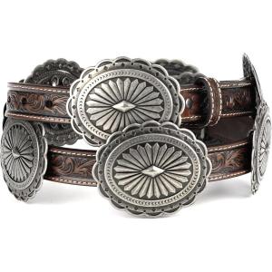 Ariat Women’s Brown Tooled with Silver Oval Concho Leather Belt(Brown)