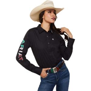 Ariat Womens Kirby Pro Tawny Port Shirt(Black W/ Mexico Flag Emb)