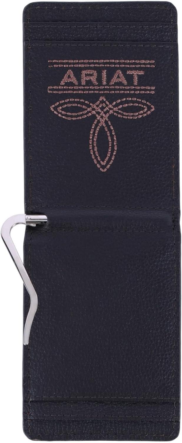 imageARIAT Mens Large Logo Bull Hide Leather Bifold Money Clip Wallet