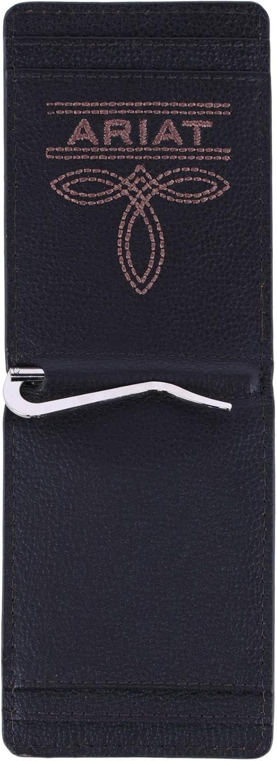 imageARIAT Mens Large Logo Bull Hide Leather Bifold Money Clip Wallet