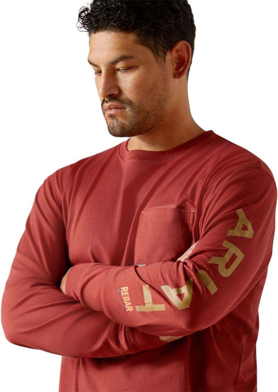 imageARIAT Mens Rebar Workman Logo TShirtRusset BrownDijon