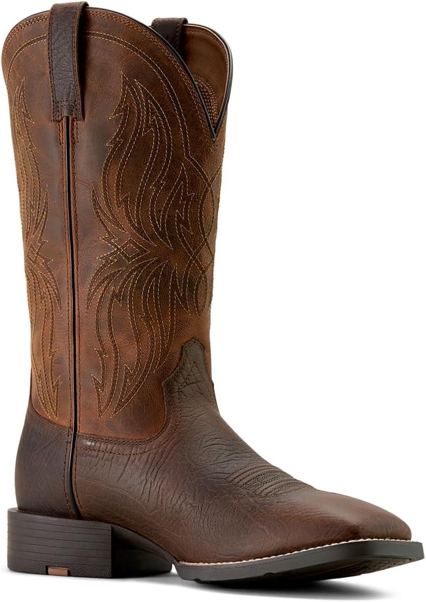 imageARIAT mens Sport Rustler Wide Square Toe Cowboy BootToffee Hippo Print