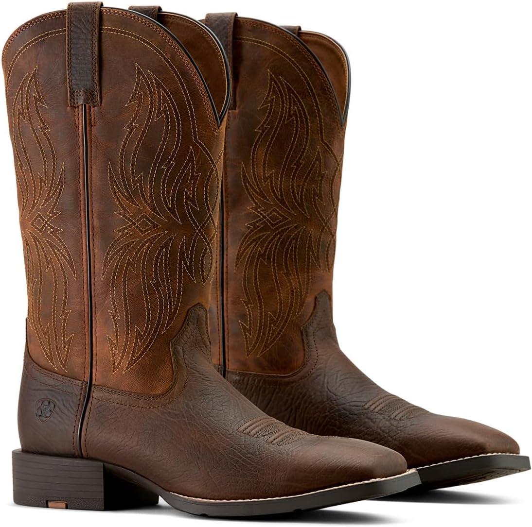 imageARIAT mens Sport Rustler Wide Square Toe Cowboy BootToffee Hippo Print