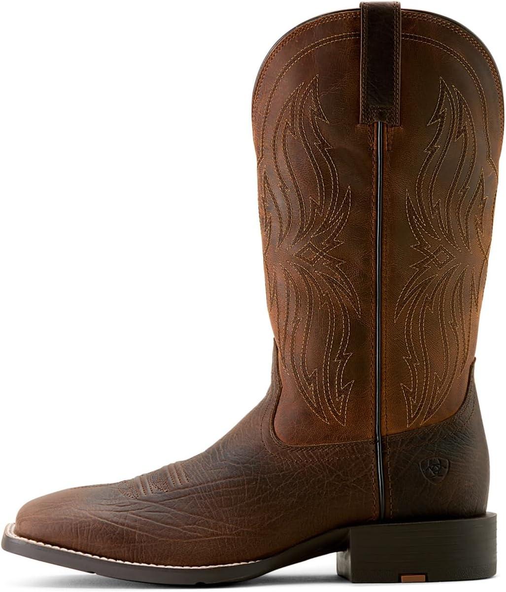imageARIAT mens Sport Rustler Wide Square Toe Cowboy BootToffee Hippo Print