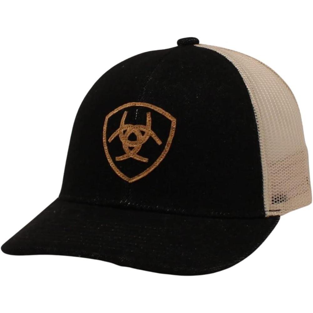 imageARIAT Mens Black Denim Snapback Shield Logo Cap