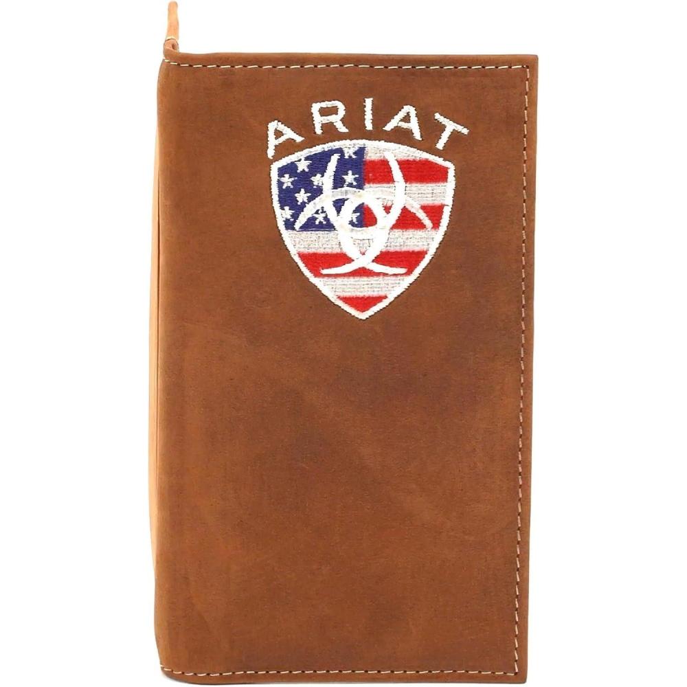 imageARIAT Mens Leather Rodeo Wallet with American Flag Shield Embroidery