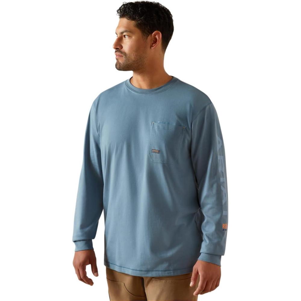 imageARIAT Mens Rebar Workman Logo TShirtBluestoneDusty Blue