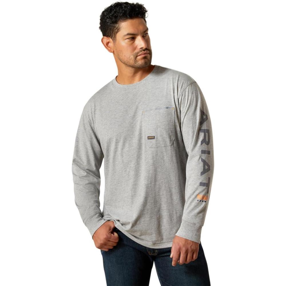 imageARIAT Mens Rebar Workman Logo TShirtHeather Grey