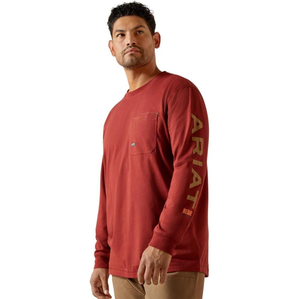 imageARIAT Mens Rebar Workman Logo TShirtRusset BrownDijon