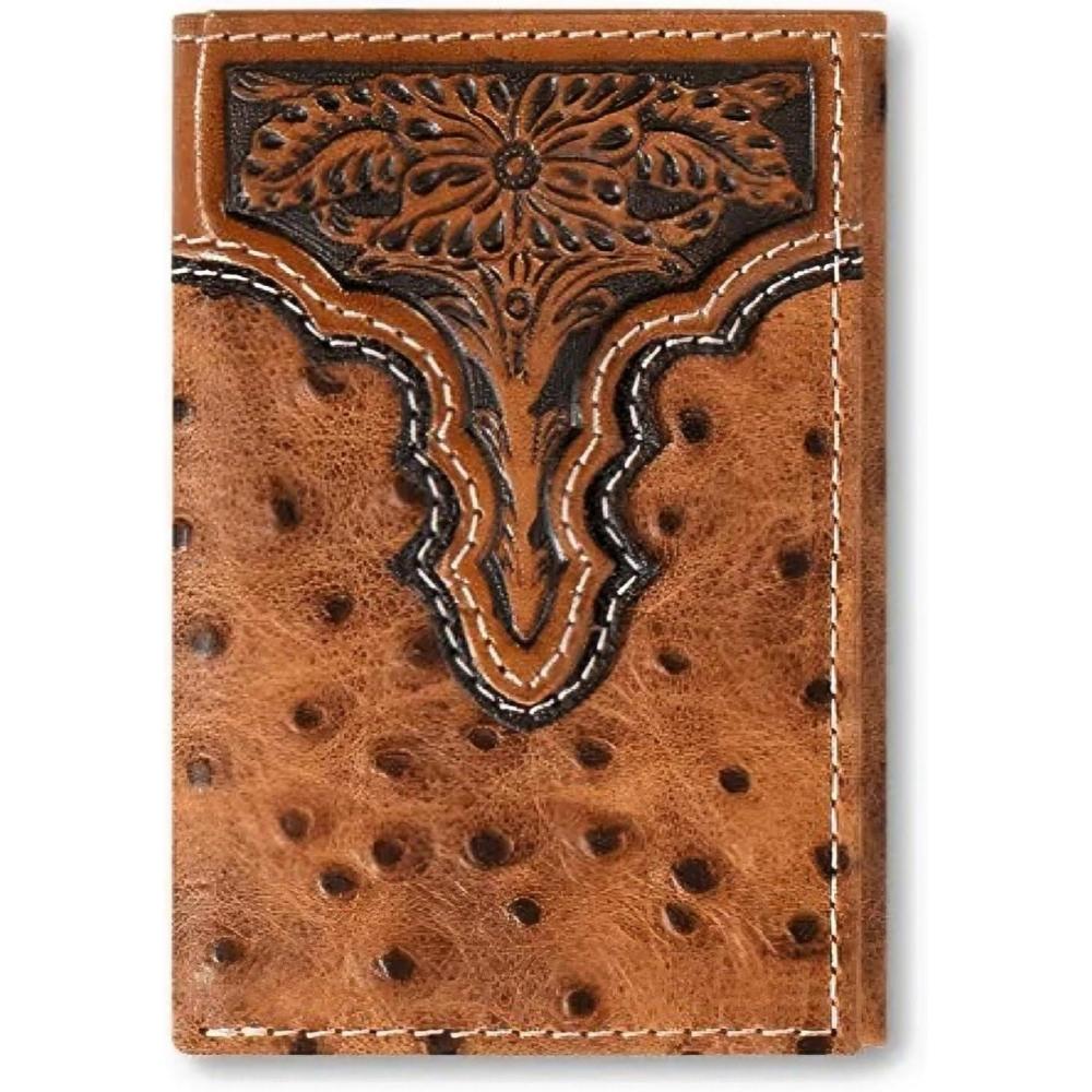 imageARIAT Mens TriFold Ostrich Print Floral Embossed Wallet  A3553202 One Size