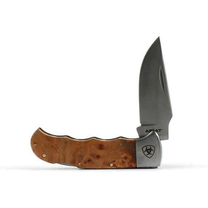 imageARIAT Single Blade Folding Knife Burl Wood Handle 3quot Blade Medium Smooth edge blade 675inch open lengthBrown