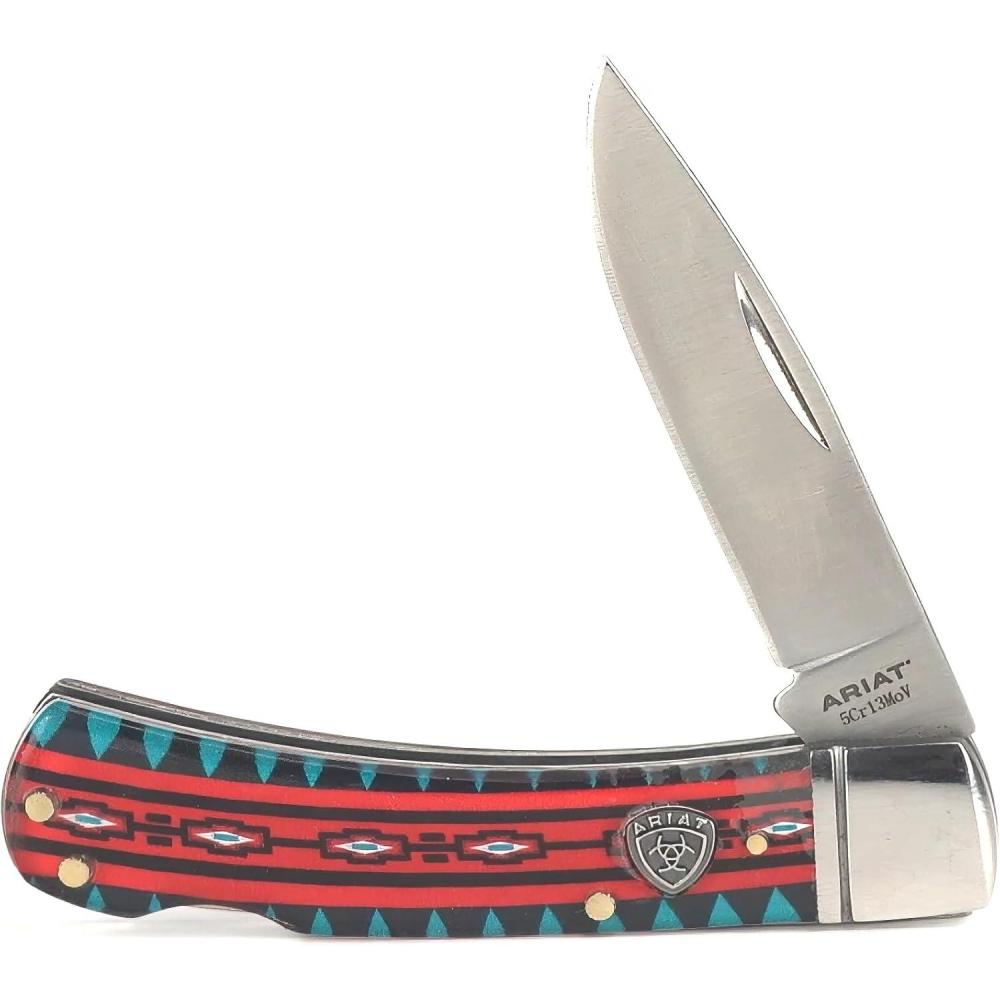 imageARIAT Southwestern Shield Smooth Blade Folding Pocket Knife Multicolor 3 Blade LargeMulticolor Aztec