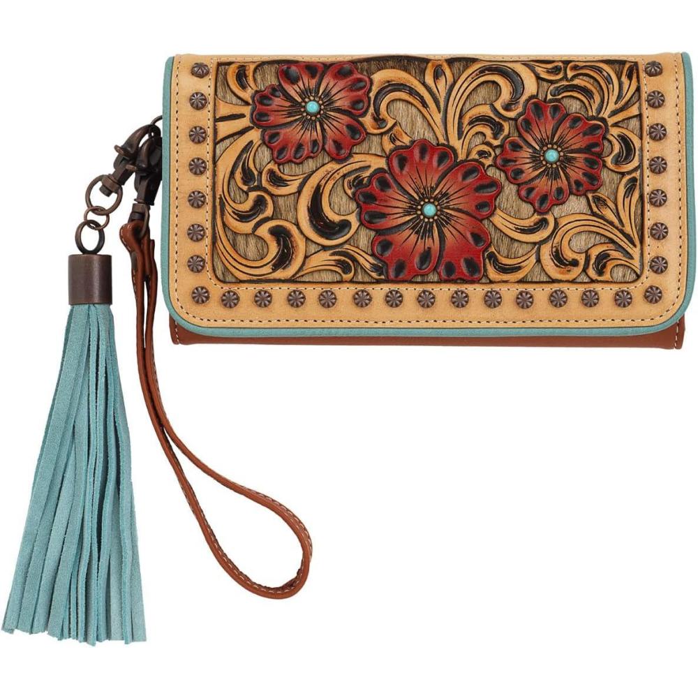 imageARIAT Womens Lorelei Clutch Calf Hair Tooled Wallet Tan One Size