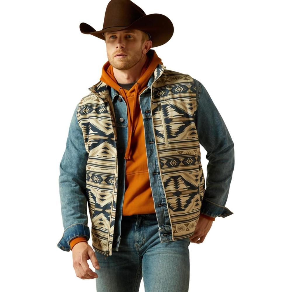 imageARIAT mens Logo Softshell VestWhite Pepper Southwest