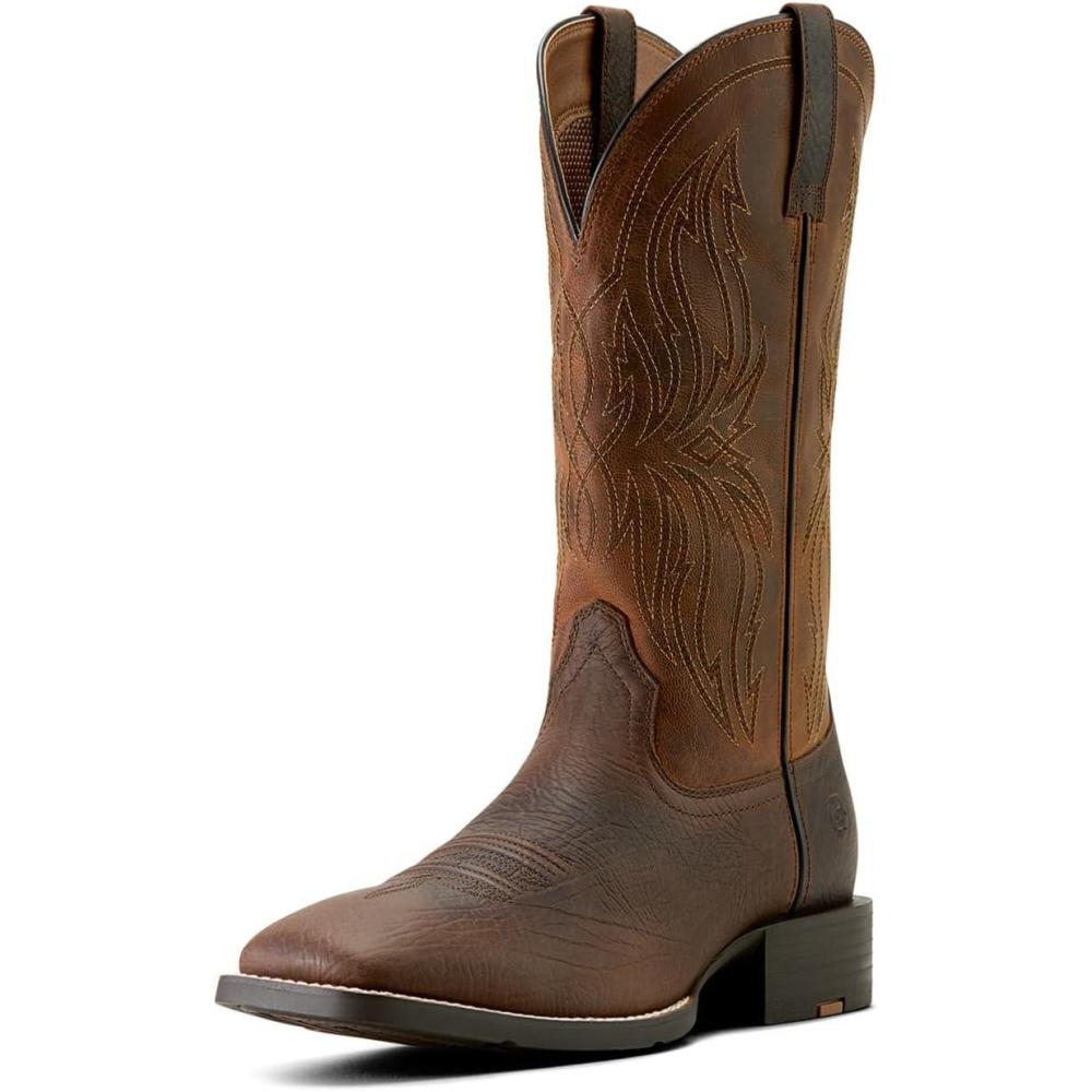 imageARIAT mens Sport Rustler Wide Square Toe Cowboy BootToffee Hippo Print