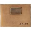 imageARIAT Mens Genuine Leather Bifold Wallet USA Flag Patch Medium Brown 312quot x 414quotTan